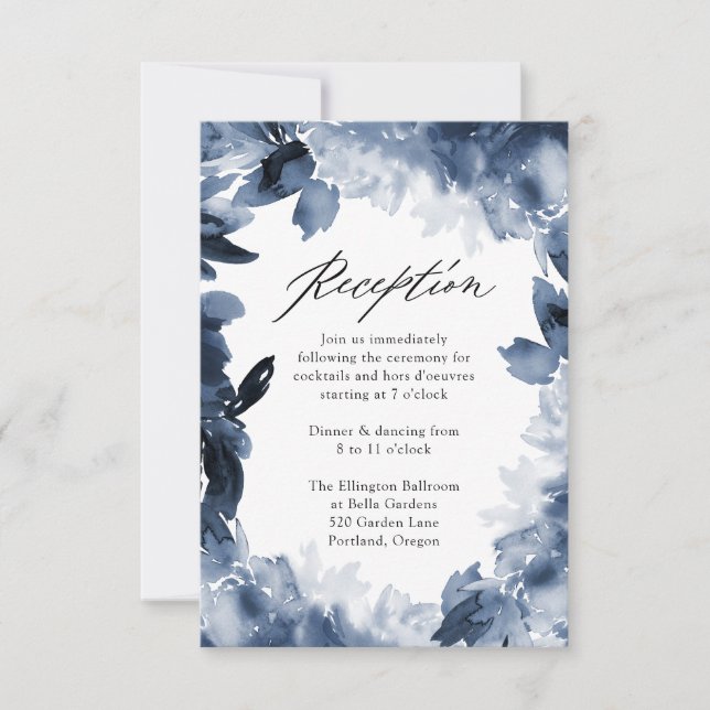 Abstract Indigo Floral | Wedding Reception Card (Front)