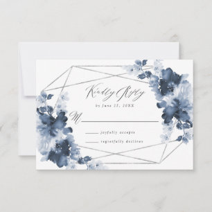 Abstract Indigo Floral   Wedding RSVP Card