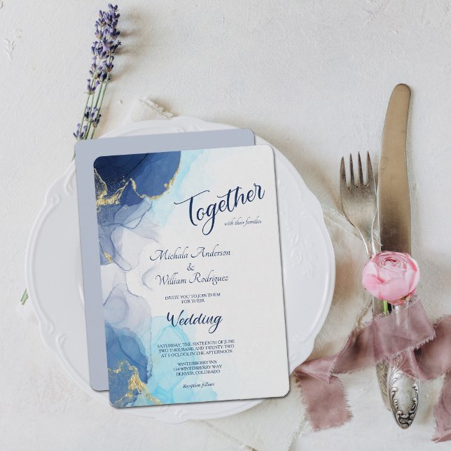 Abstract Indigo Lavender Aqua Ink Wedding Invite (Creator Uploaded)