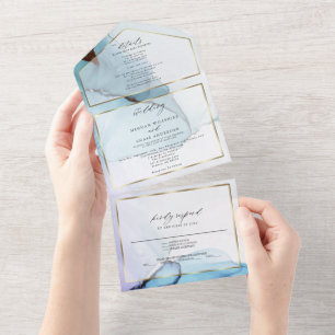 Abstract Indigo Lavender Aquamarine Ink All In One Invitation