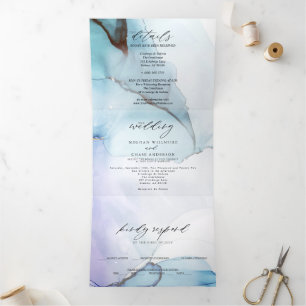 Abstract Indigo Lavender Aquamarine Ink Tri-Fold Invitation