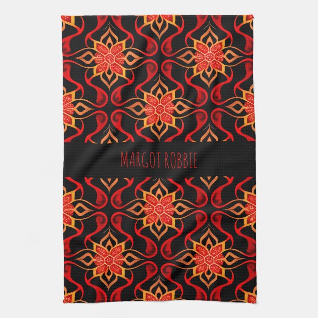 Abstract Indonesian batik Floral Pattern Tea Towel (Vertical)