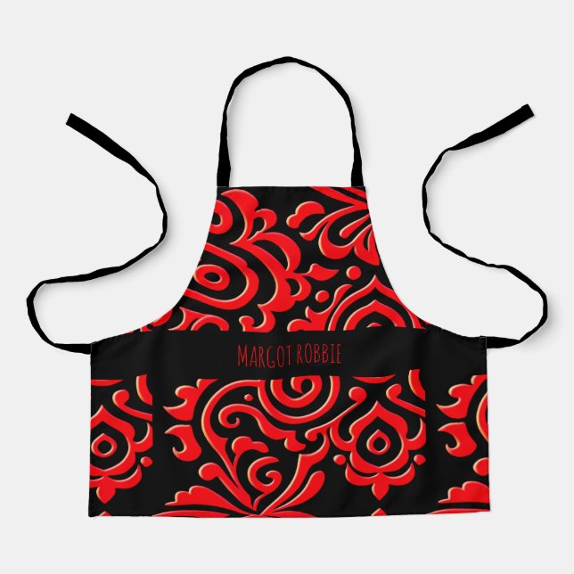 Abstract Indonesian batik Red Black Pattern Apron (Front)