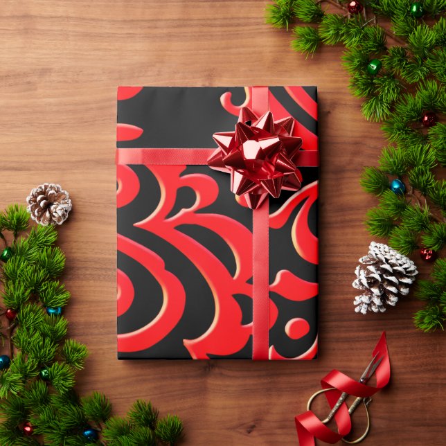 Abstract Indonesian batik Red Black Pattern Wrapping Paper (Holiday Gift)