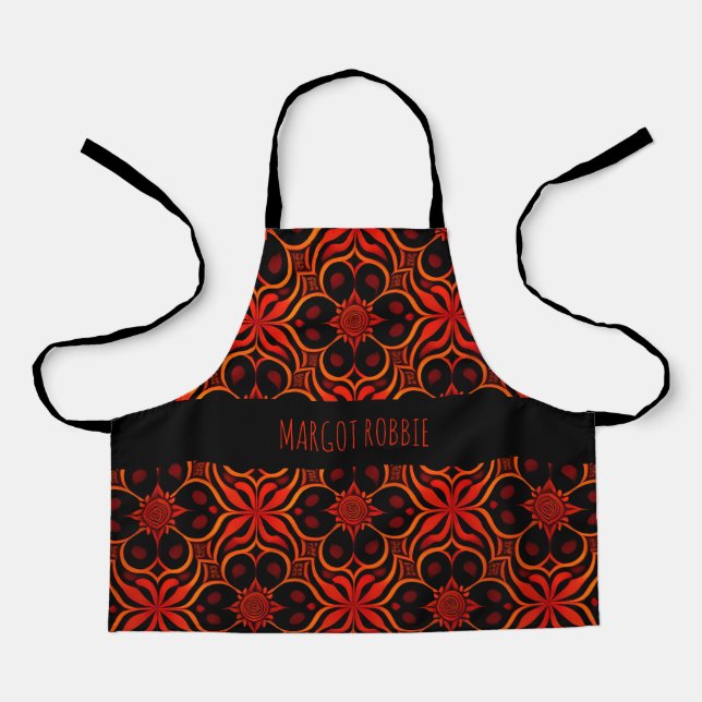 Abstract Indonesian batik Red Floral Pattern Apron (Front)