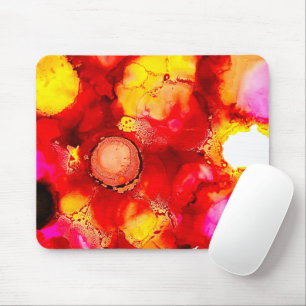 Abstract ink art yellow red and pink mouse mat