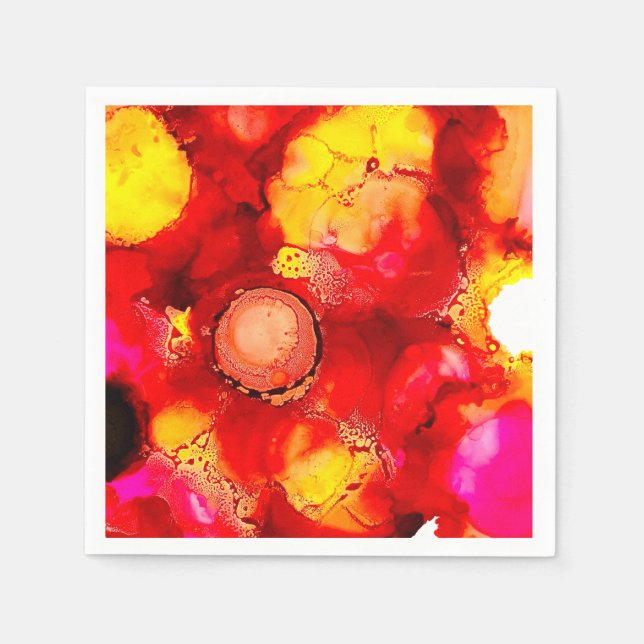 Abstract ink art yellow red and pink napkin (Front)