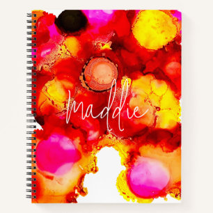 Abstract ink art yellow red and pink notebook
