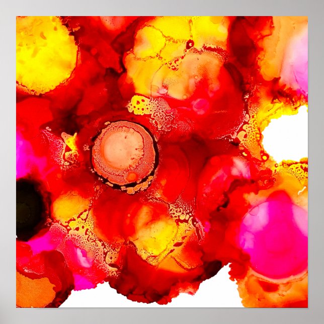 Abstract ink art yellow red and pink poster (Front)