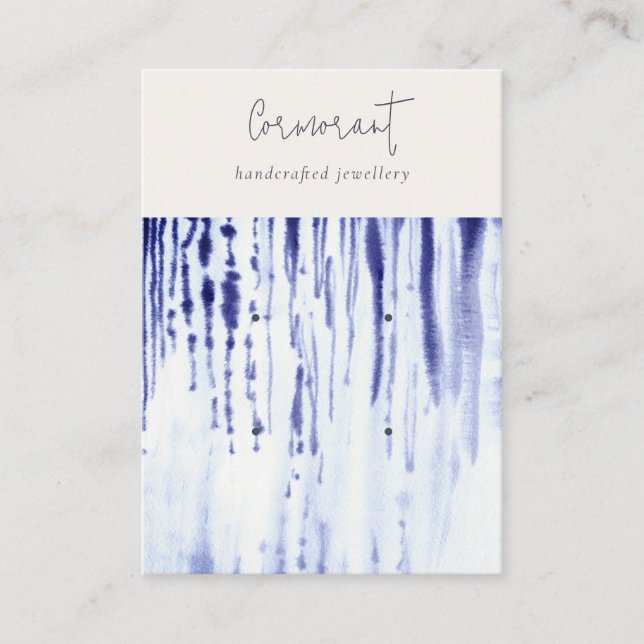 Abstract Ink Blue Lines 2 Earring Stud Holder Business Card (Front)