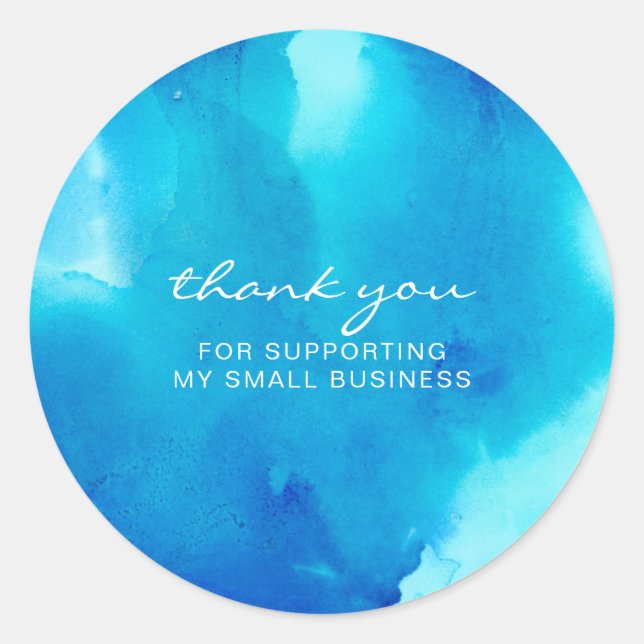 Abstract Ink Blue Ocean Sea Thank you Classic Round Sticker (Front)