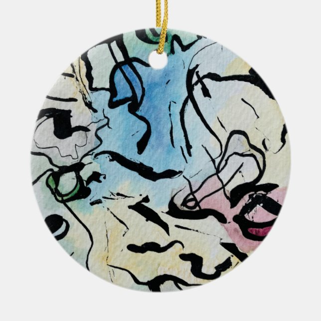 Abstract Ink Ceramic Tree Decoration (Front)
