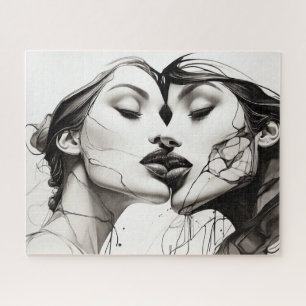 Abstract Ink Drawing of Lesbian Love Jigsaw Puzzle