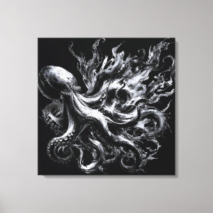 Abstract Ink Fluid Octopus Kraken Canvas Print