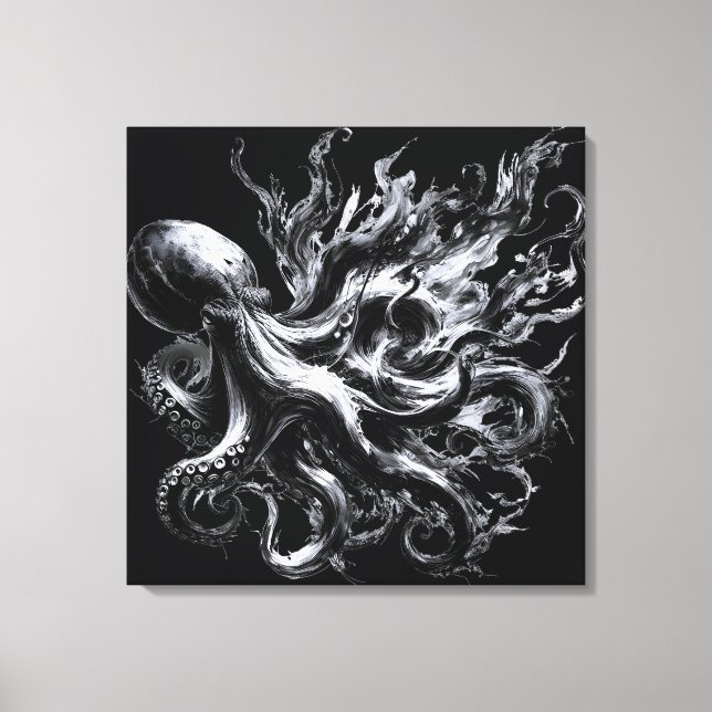 Abstract Ink Fluid Octopus Kraken Canvas Print (Front)