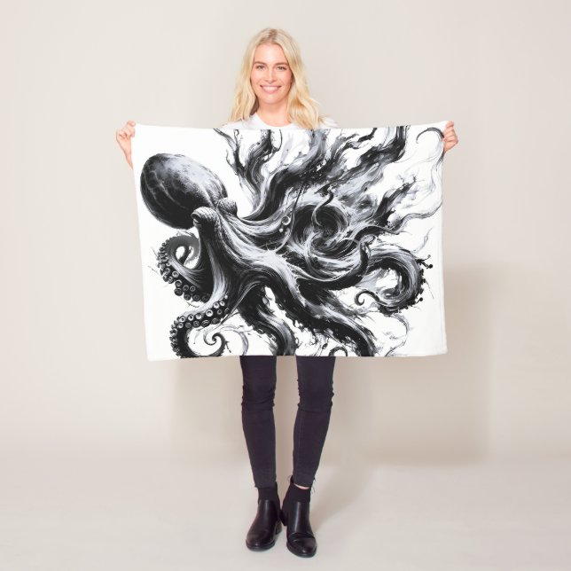 Abstract Ink Fluid Octopus Kraken Fleece Blanket (In Situ)