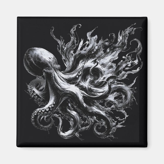 Abstract Ink Fluid Octopus Kraken Magnet (Front)
