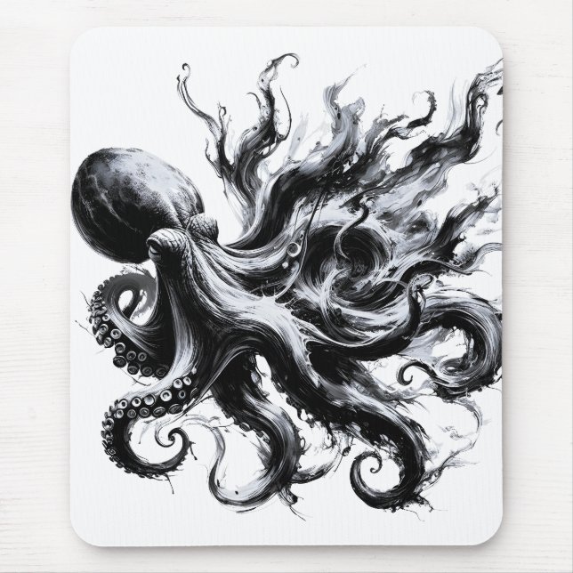 Abstract Ink Fluid Octopus Kraken Mouse Mat (Front)