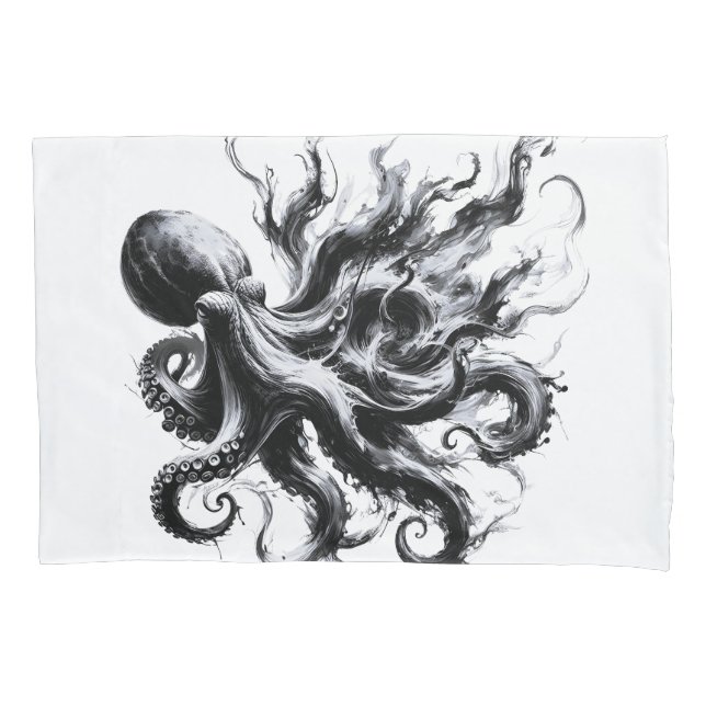 Abstract Ink Fluid Octopus Kraken Pillowcase (Front)