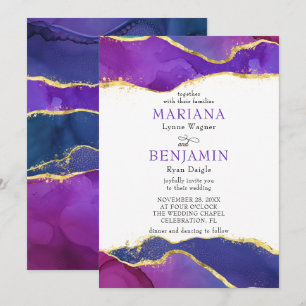 Abstract Ink Fuchsia Pink Purple Gold   Invitation