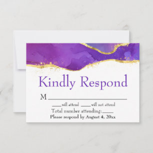 Abstract Ink Fuchsia Pink Purple Gold RSVP Card