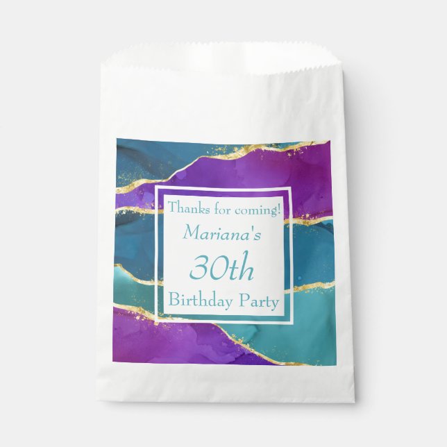 Abstract Ink Fuchsia Pink Teal Gold Birthday Favou Favour Bags (Front)