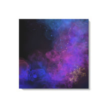 Abstract Ink Painting Black Blue Purple Square