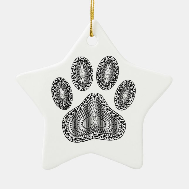 Abstract Ink Paw Print Ceramic Tree Decoration (Front)