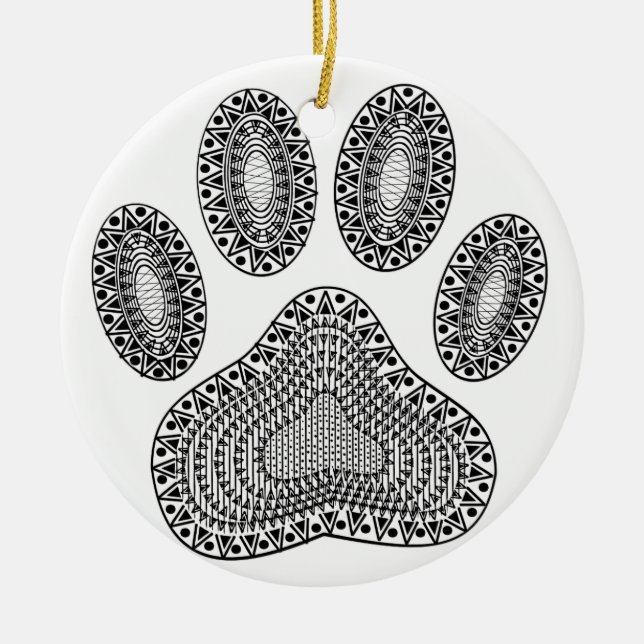 Abstract Ink Paw Print Ceramic Tree Decoration (Front)