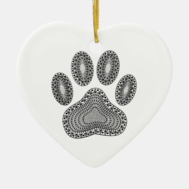 Abstract Ink Paw Print Ceramic Tree Decoration (Front)