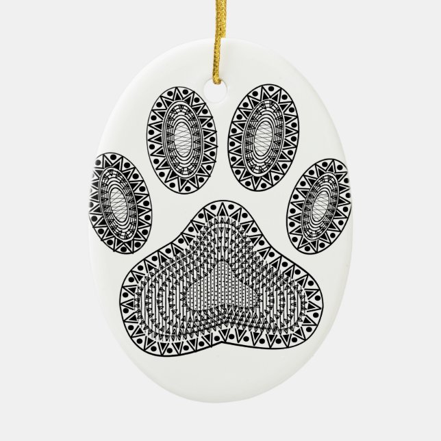 Abstract Ink Paw Print Ceramic Tree Decoration (Front)
