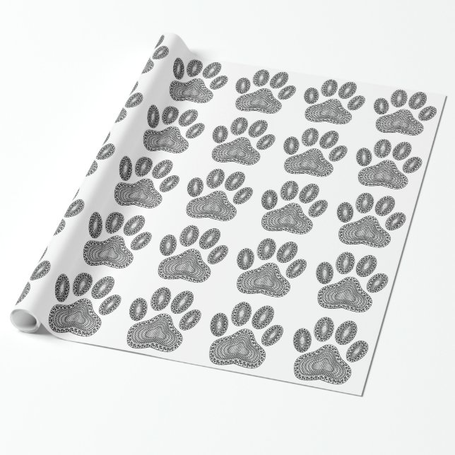 Abstract Ink Paw Print Wrapping Paper (Unrolled)