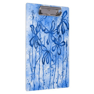 Abstract Inked Flowers Blue Clipboard