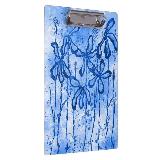 Abstract Inked Flowers Blue Clipboard (Right)