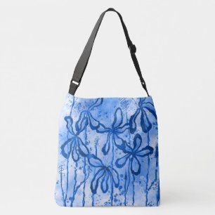 Abstract Inked Flowers Blue Crossbody Bag