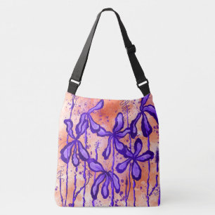 Abstract Inked Flowers Orange and purple Crossbody Bag