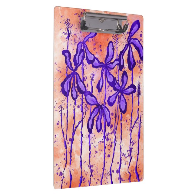 Abstract Inked Flowers Orange Purple Clipboard (Right)