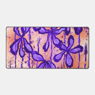 Abstract Inked Flowers Orange Purple Desk Mat