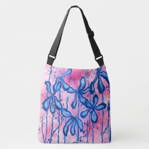 Abstract Inked Flowers  Pink & Blue   Crossbody Bag