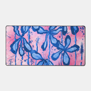 Abstract Inked Flowers Pink Blue Desk Mat