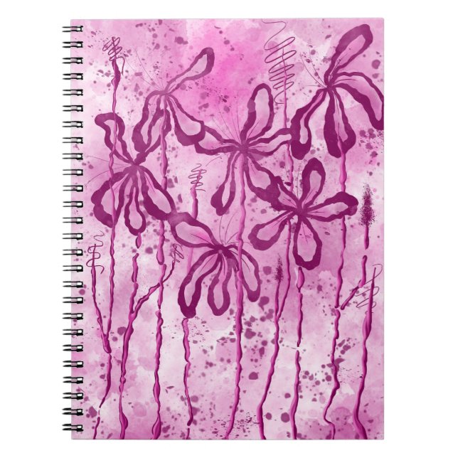 Abstract Inked Flowers Pink Lilies  Notebook (Front)