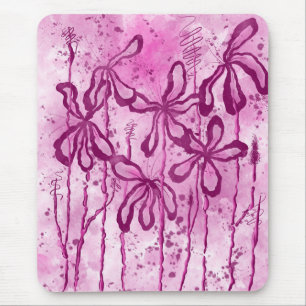 Abstract Inked Flowers Pink Mouse Mat