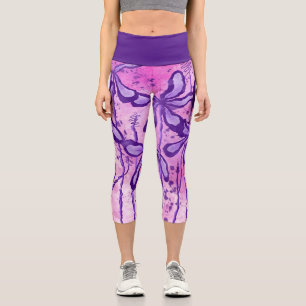 Abstract Inked Flowers Pink & Purple Capri Leggings