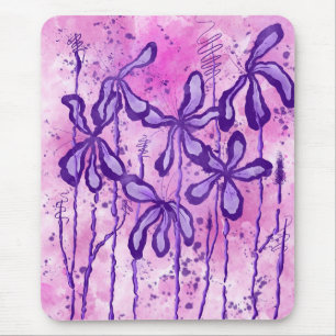 Abstract Inked Flowers Pink Purple Mouse Mat