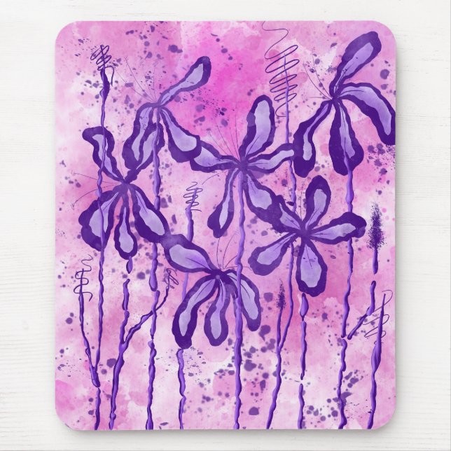Abstract Inked Flowers Pink Purple  Mouse Mat (Front)