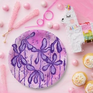 Abstract Inked Flowers Pink Purple Paper Plate