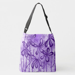 Abstract Inked Flowers Purple Crossbody Bag