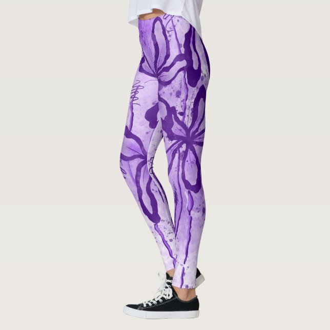 Abstract Inked Flowers purple  Leggings (Left)