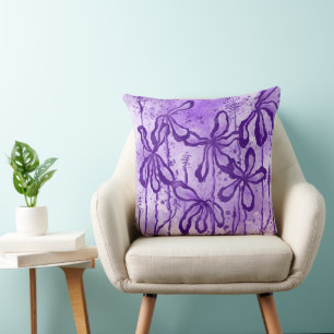 Abstract Inked Flowers Purple  Lilies Cushion