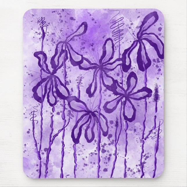 Abstract Inked Flowers Purple  Mouse Mat (Front)